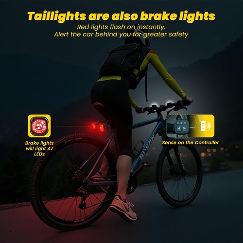 WhiteRhino Bike Lights System-Turn Signal,Taillight&Headlight,Sync Front&Rear Bike Light for Night Riding,3+2+1 Light Modes Rechargeable Bicycle Light with Remote Controller,IP67W/P Day/Night Mode,4pc