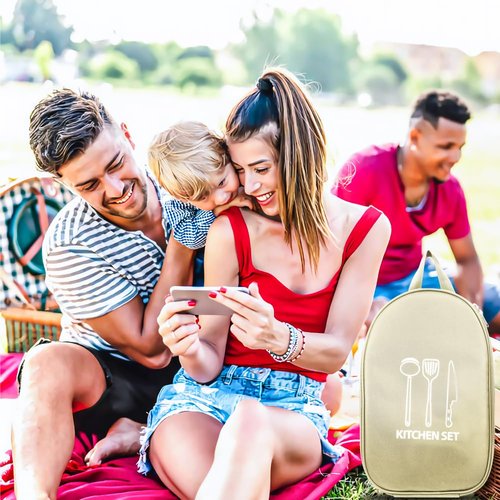 Casbomy Camp Kitchen Organizer, High-Capacity Camping Cooking Utensils Bag, Multi-Pocket Waterproof Portable Storage for Camp Kitchen Kit, Camping,BBQ (Grey)