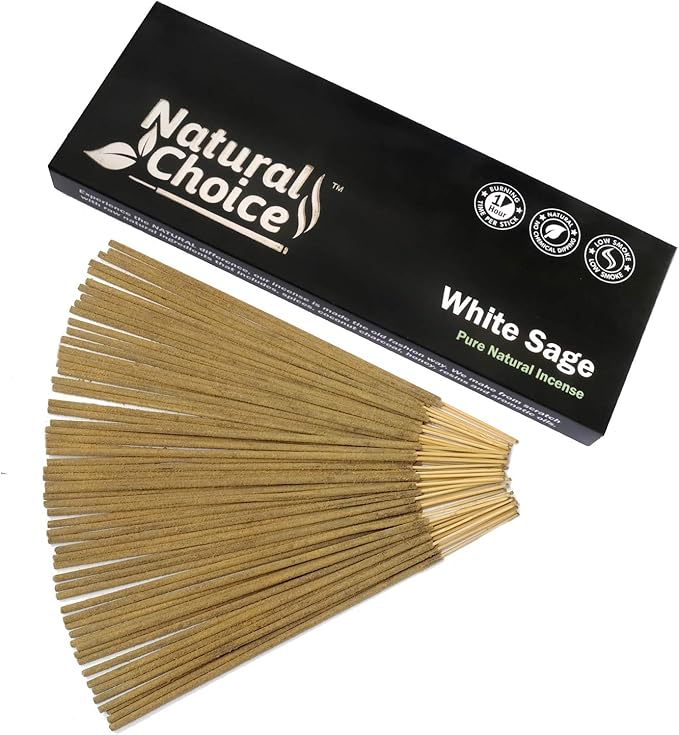 Natural Choice White Sage Incense Sticks 100 Grams, Low Smoke Traditional Incense Sticks Made from Scratch, Never Dipped (White SAGE, Single Pack)