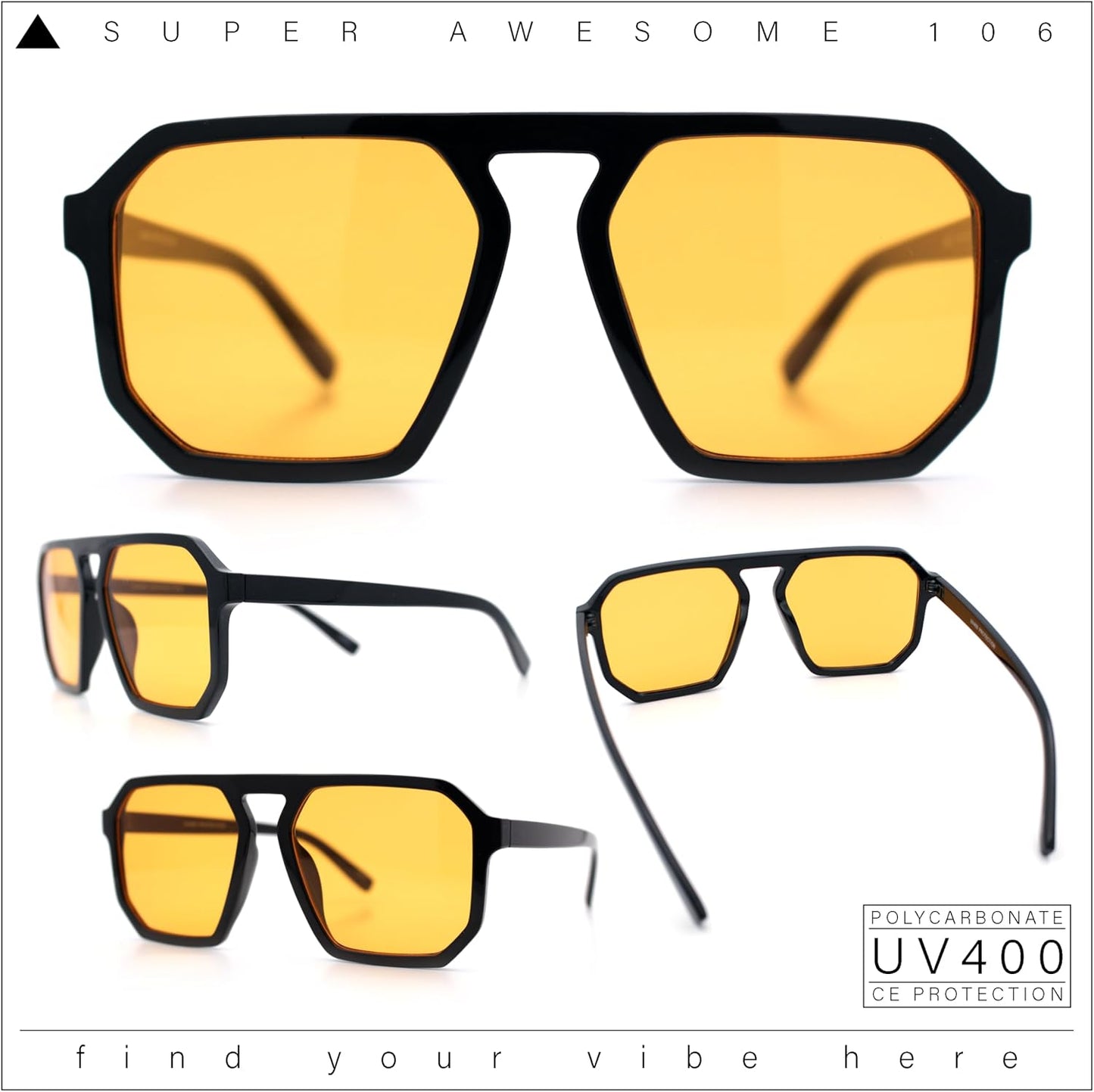 SA106 Mens Octagon Geometric Plastic Racer Mob Pilots Sunglasses