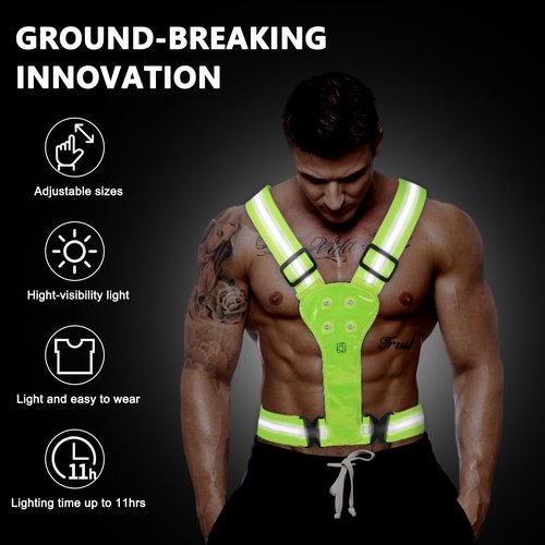 UWEFZHYIE Reflective LED Running Vest Safety Top Gear Battery-Powered Light up Adjustable Reflective Vest for Running Cycling Walking for Men Women