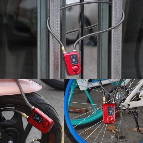 Bluetooth Smart Lock Keyless Bike/Motorcycle/Gate Door Smart Lock with Anti Theft Alarm 110dB Phone APP Control(Red 31.5 Inch)