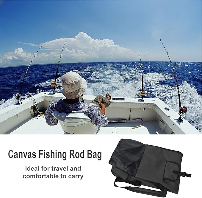 LEADALLWAY Portable Fishing Rod Case - Durable Folding Oxford Fabric Tackle Carry Bag - Multifunction, Large Capacity, Waterproof - Holds 5 Poles