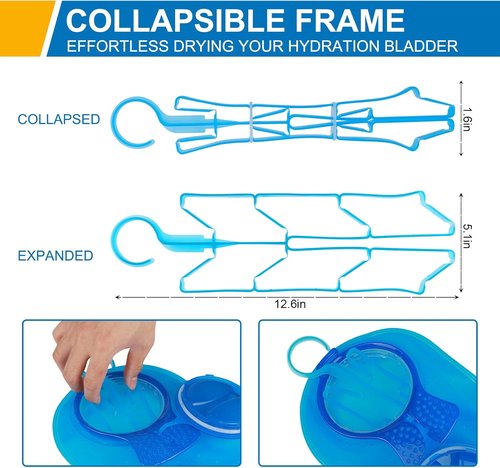 Hydration Bladder Cleaning Kit, 6 in 1 Water Bladder Cleaner Set - 3 Brushes, Collapsible Hanger, 12 Cleaning Tablets & Carry Pouch, Water Reservoir Backpack Cleaning Tools