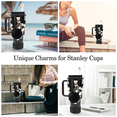Stanley Accessories Set - 7 Pcs: Water Bottle Handle, Silicone Boot, Straw Cover, Charms for 40/30 oz Tumbler (Black)