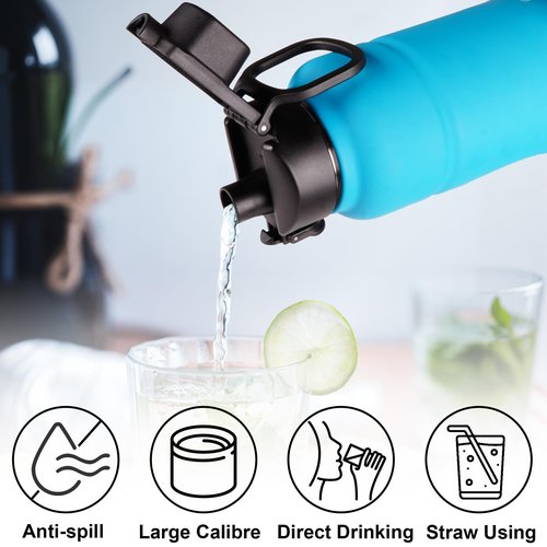 Auto Spout Lid for Bubba Trailblazer 24 32 40 oz Water Bottle, 2 Pack Lid Compatible with Bubba Flo Kids 16oz Wide Mouth Water Bottle, Portable Replacement Cap（2pcs）