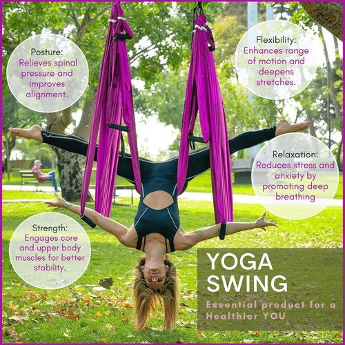 Core X - Heavy Duty & UV Protected Fabric Aerial Yoga Swing Workout Equipment for Strength & Balance - Home Gym Yoga Swing Set with Extra Long Daisy Chains for the Outdoors