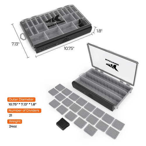 KastKing HyperSeal Waterproof Tackle Box, 3600 and 3700 Tackle Trays, Fishing Tackle Box Organizer with Removable Dividers, Lure Box and Terminal Tackle Storage,Black