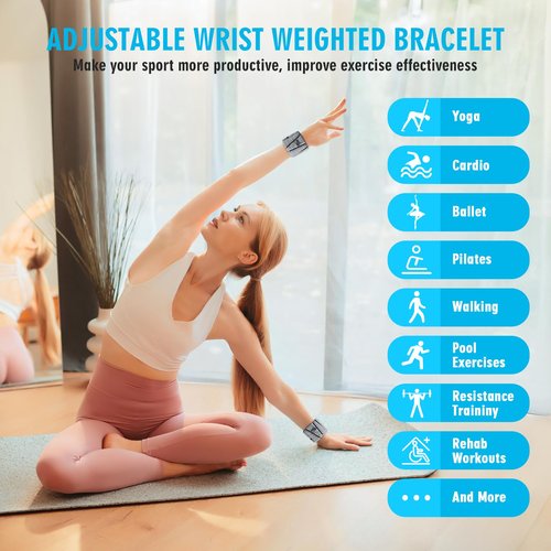 Wrist Weights Set of 2, Adjustable Wrist and Ankle Weights for Women and Men(1Lbs Each), 2lb Wearable Silicone Weighted Bangles, Fits for Yoga, Pilates, Home Gym, Dance, Swimming, Jogging, Cardio, Strength Training (Dark Grey)