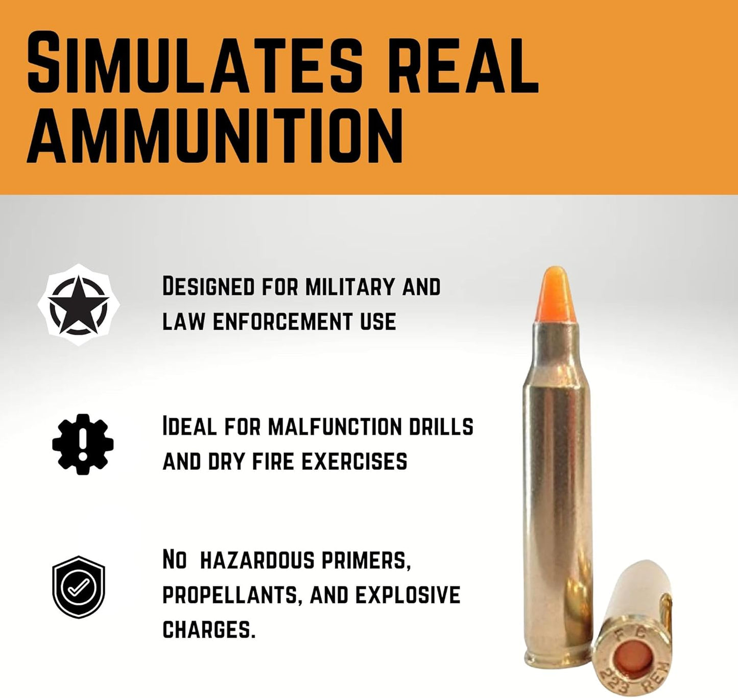 ST Action Pro .223 Cal (5.56mm)– Orange Safety Trainer Dummy Rounds, Reusable Dry Fire Training Ammunition (5-Pack) for Gun Owners