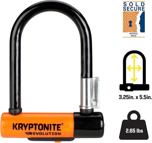Kryptonite Evolution Mini-5 Bike U-Lock, Heavy Duty Anti-Theft Bicycle U Lock, 13mm Steel Shackle Mounting Bracket and Keys, High Security Lock for Bicycles Scooters,Black