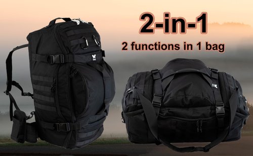 PLEINLY 70L Travel Backpack & Duffle Bag & Airplane Cabin Bag (3 func in 1 bag). Full-fledged Hiking Backpack which transforms easily to Travel Duffel Bag. Many Accessories and Unique Features.