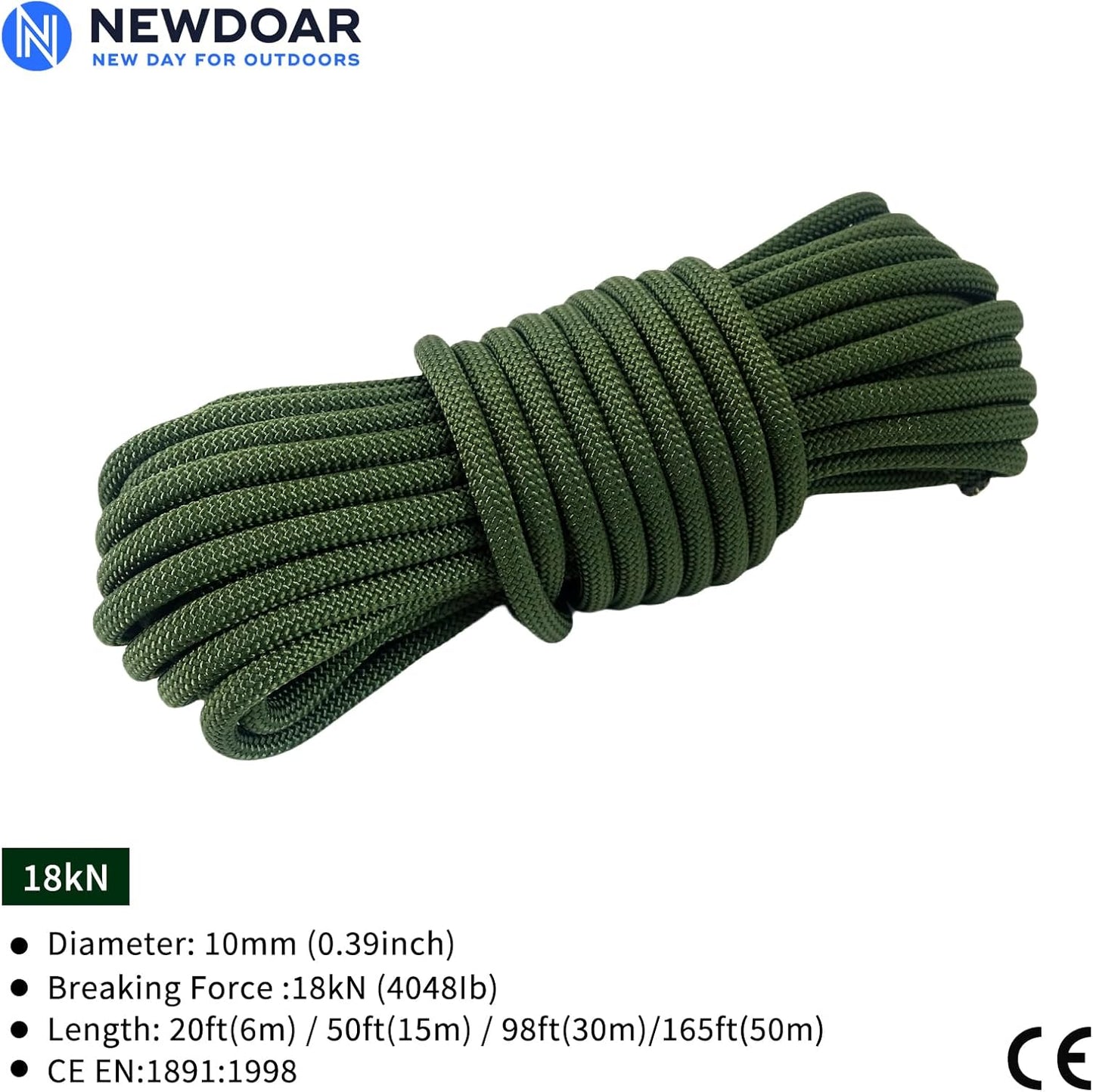NewDoar 8mm Climbing Accessory Cord High Strength Rope Equipment for Mountain Climb, Fire Rescue Escape, Outdoor Survival, Camping (Polyester 20ft)