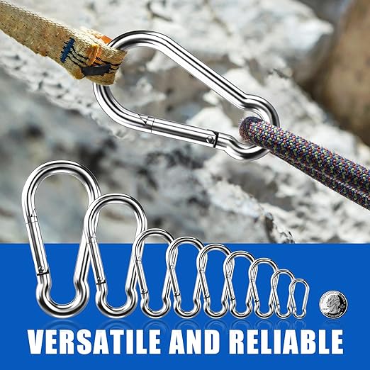 Large Carabiner Clip Hooks, 4pcs 5.5 inch Carabiners Heavy Duty, 304 Stainless Steel Spring Snap Hook Fits Camping Hanging Hiking Weight Lifting, Metal Clips for Rope or Chain