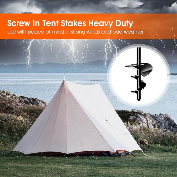 Ground Anchors Tent Stakes Trampoline Anchors Heavy Duty Screw in 4 Pack, Tent Stakes High Winds Heavy Duty for Camping Tent, Canopies, Carports, Sheds, Swing Sets,14in Ground Anchors