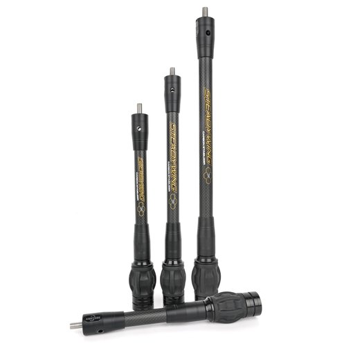 AMEYXGS Archery Bow Stabilizer for Compound Bow, 3K Carbon Fiber 6", 8", 10", 12" Rods, Damping System, Weights Kit, Single Side V-Bar Mount,Quick Disconnect (10″)