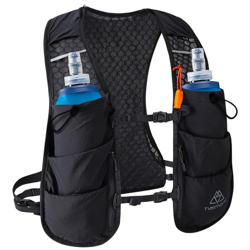 Haimont Running Hydration Vest with 2 TPU Soft Flasks, 5L Lightweight Runner Vest Pack for Women Men, Trail Running, M, Black