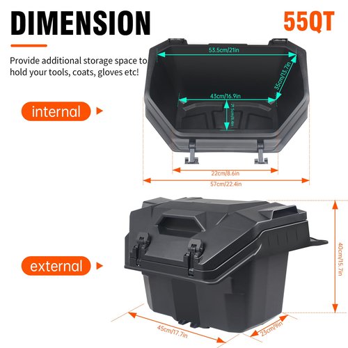 CUSAUTV 55 QT Rear Cargo Box Compatible with 2024 2025 Polaris RZR XP 1000/ XP 4 1000 Accessories UTV Water Resistant Rear Cargo Storage Box with Two Lockable Latches Replacement for 2884525