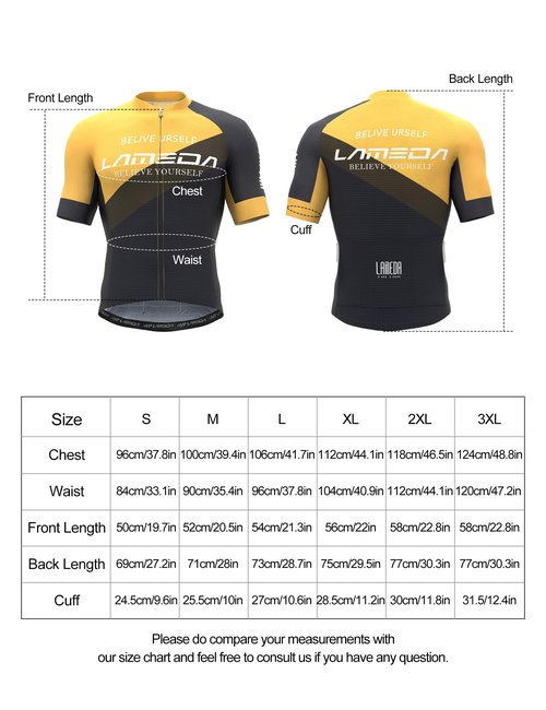 LAMEDA Men's Cycling Jersey Short Sleeves Bike Jersey for Men Cycling with 8 Pockets,Tight-Fitting Breathable Quick-Drying Bike Shirt High-Elastic Pro Road Cycling Top Bicycle Shirt Yellow