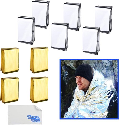 Emergency Mylar Thermal Blankets - 10-Pack (4x Gold, 6x Silver) - Up to 90% Heat Retention - Essential First Aid Kit item for Camping, Hiking and Survival Trips - 83x63inch - Individually Packed