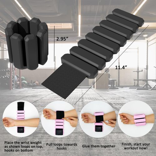 Wrist & Ankle Weights for Women Men, Adjustable Arm & Leg Weights Set of 2(1Lbs Each), Wearable Weighted Bracelet for Yoga, Pilates, Dance, Swimming, Running, Cardio, Gym Workouts (Black)