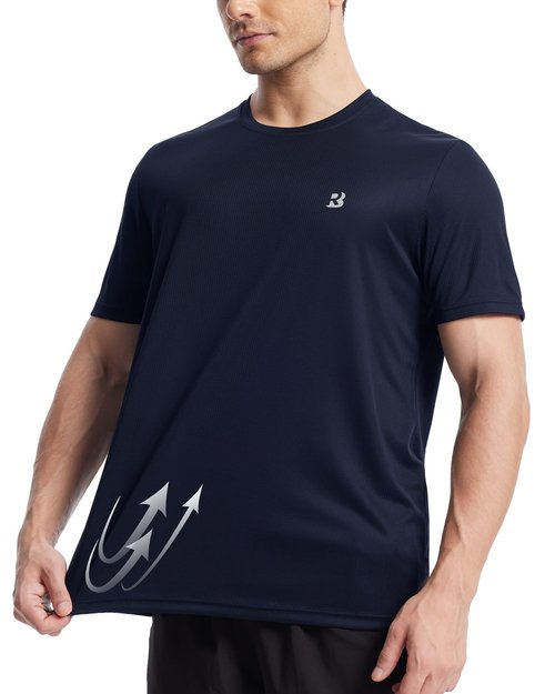Roadbox Men's UPF 50+ Rash Guard Short Sleeve, Quick Dry UV Sun Protection SPF Swim Shirts, Moisture Wicking Athletic Workout Running T-Shirt for Water Sports Gym Navy Blue