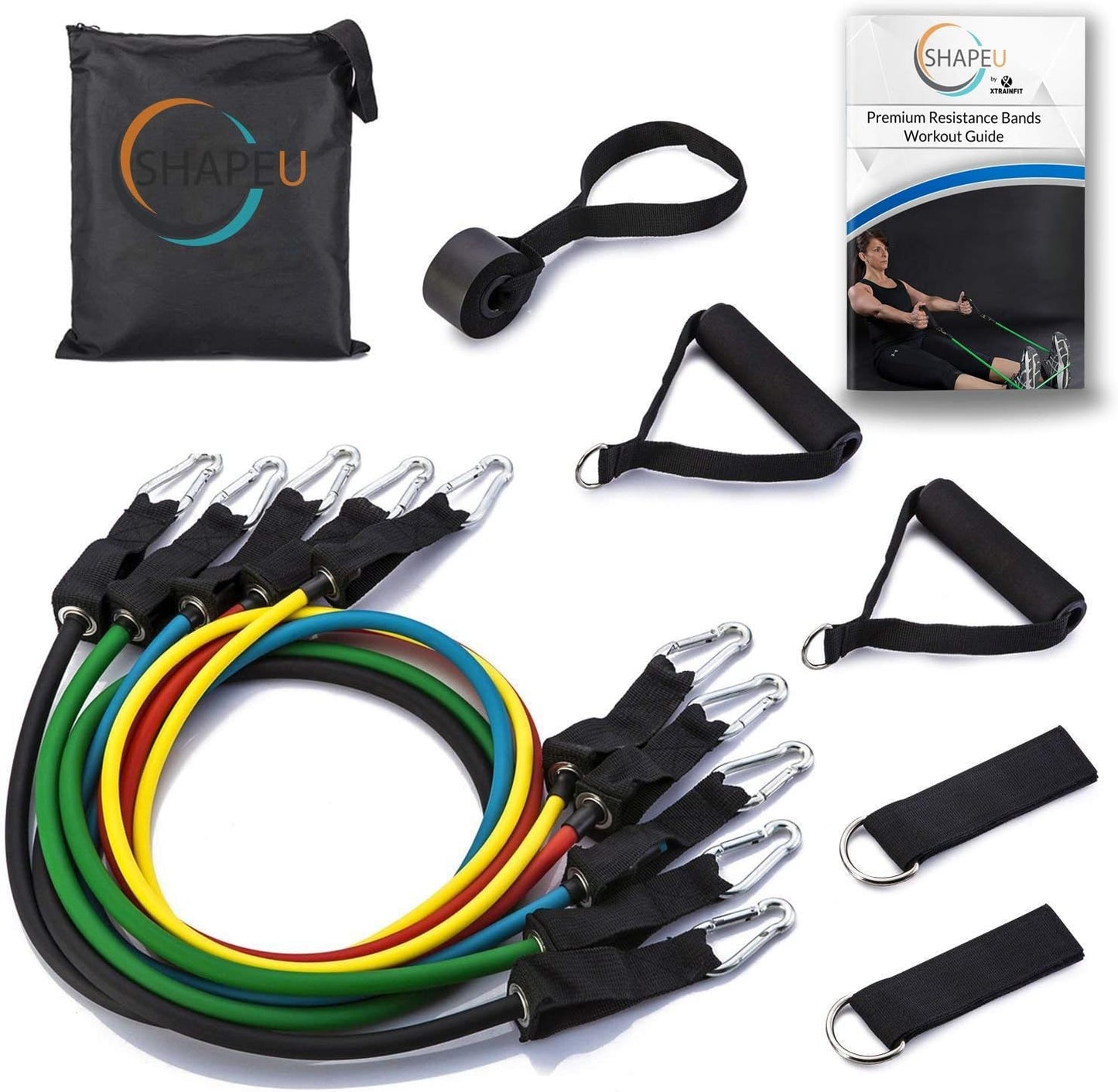 Resistance Band 11 Piece Set - Includes 5 Exercise Bands with Carrying Bag, Door Anchor, Ankle Straps, Exercise Guide with Bonus Digital Workouts and Workout EBook