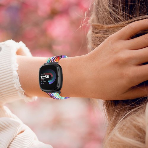 Braided Magnetic Bands Compatible with Fitbit Versa 4/Fitbit Versa 3/Sense 2/Sense 1,Soft Stretchy Elastic Nylon Sport Loop Strap with Magnetic Clasp for Women Men
