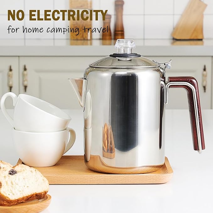 Hillbond 9 Cup Percolator Coffee Pot, Stainless Steel, Outdoor Camping, 72.0 fl oz