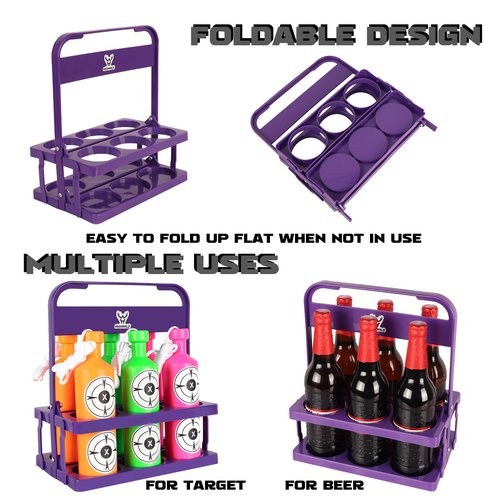 Highwild Plastic Bottle Targets for Shooting - 6 Neon Bottles with Hanging Rope - Includes Foldable Storage Rack - Ideal for Indoor and Outdoor Training (Orange/Green/Pink)