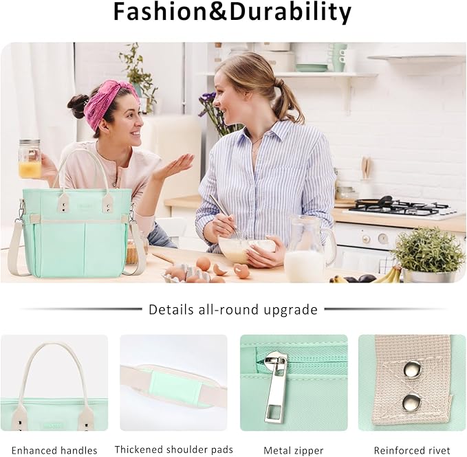 Lunch Bag Women for Work Insulated Thermal Lunch Box with Wide-Open Pocket Reusable Leakproof Lunch Cooler Bags with Removable Shoulder Strap for Adult Ladies Teacher Nurse in Office Picnic Travel