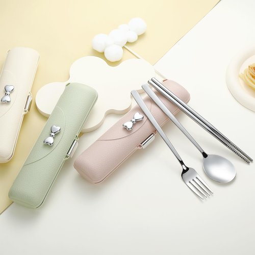 DEVICO Travel Silverware Set with Case, Portable Lunch Utensils Set for Work, Reusable Travel Cutlery Set, 18/8 Stainless Steel Flatware for Caming School Picnic, Dishwasher Safe (Pink)