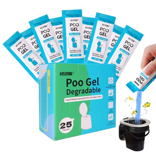 Portable Toilet Absorbent Gel Powder, 25 Pack Poo Gel for Camping Toilet Solid Waste and Urine, Eco Gel for Outdoor Recreation Hiking Fast-Acting Gel Deodorizing Treatment