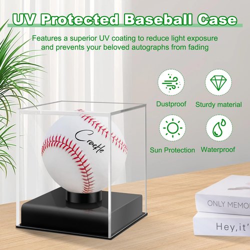 Baseball Display Case with Built-in Stand, Transparent Acrylic Display Case Baseball Holder Square Cube Containers Memorabilia Display Storage Box for Baseball Golf Tennis Billiard (3.7x3.7x4.3inch)