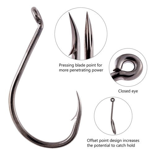 BASSROCK 30 Pack Octopus Fishing Hooks EWG Baitholder Hooks for Bass Trout Walleye Panfish Catfish in Saltwater Freshwater