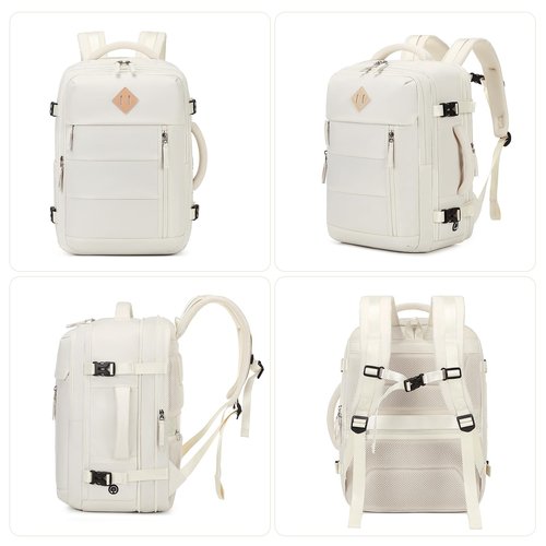 PIG PIG GIRL Travel Backpack for Men, 32L Expandable Carry On Flight Approved Backpack for Women 15.6inch Personal Item Travel Weekender Bag with Dry Wet Pocket, Beige