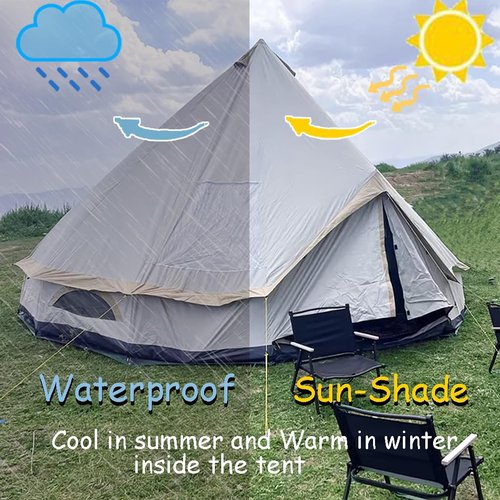SECTORWING Glamping Bell Tent with Top Stove Jack for All Year Living, 300D Oxford Waterproof Yurt Tents House for Camping Glamping,Parties,Outdoor Events (Off White, 5M/16.4ft| 6Person)