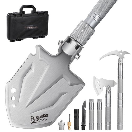 FUSIONKEI Folding Shovel 18 in 1 Multifunctional Camping Shovel Outdoor Spade Field Spade with Axe and Pickaxe for Offroad Survival Hiking Garden