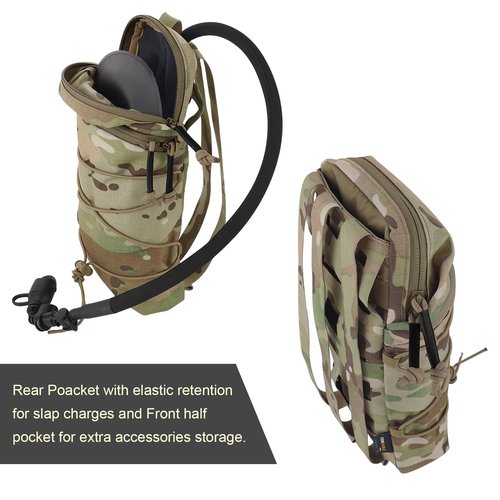 Tactical General Purpose Pocket 12x5 GP Pouch 1.5L Hydration Bag Carrier Backpack Organizer MOLLE + Belt (MC)