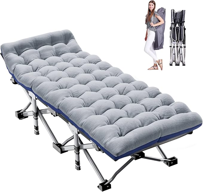 ABORON Folding Camping Cot W/Mat for Adults, Heavy Duty Outdoor Bed with Carry Bag,1200 D Layer Oxford Travel Camp Cots