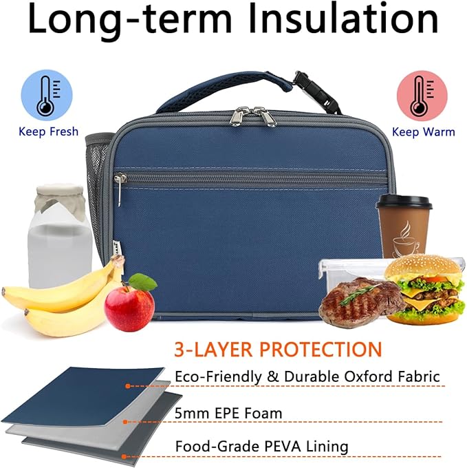 Insulated Lunch Box for School, Thermal Reusable Durable Freezable Lunch Bags for Kids Boys Girls Men Women - Small Soft Cooler Portable Lunch Tote Kit for Work Picnic Travel,Cyan