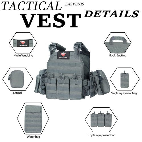 LASVENIS Quick Release Tactical Vest for Men Weighted Vest Adjustable Outdoor Training Gaming Vest (Grey)