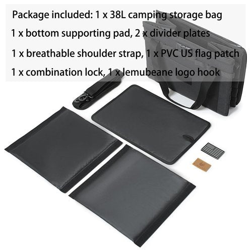 Lemubeane Tactical Camping Storage Bag - 38L Utility Tote Bag Organizer with Combination Lock and Shoulder Strap (Black, 38L)