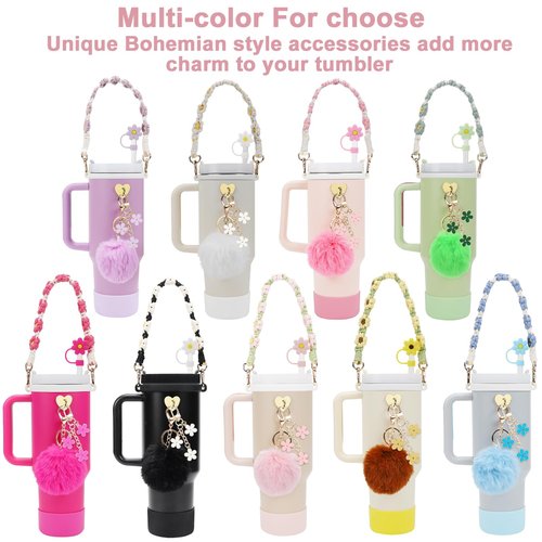 Stanley Cup Accessories Set Including 1 Pcs Water Bottle Handle Strap, 1 Pcs Siliocne Stanley Cup Boot, 1 Pcs Siliocne Straw Cover, 2 Pcs Stanley Charms for Stanley Cup 40oz & 30oz Tumbler