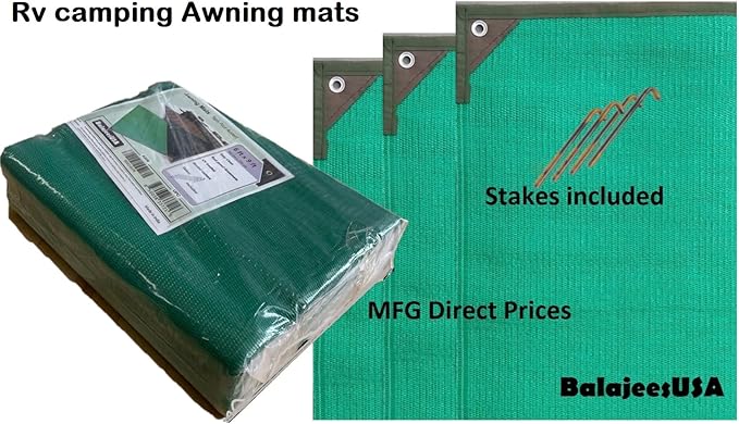 BalajeesUSA Outdoor Rug - 9x12 Green, Reversible Awning mats,Outdoor Patio Rugs Clearance, Waterproof Large RV Camper Rug 7223