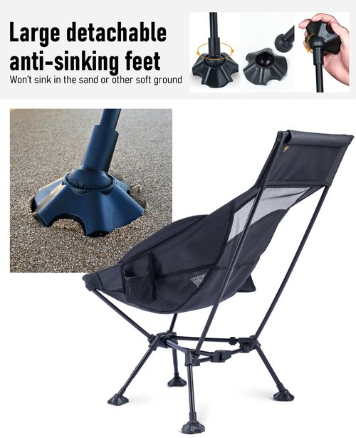 iClimb 1 Adjustable High Back Anti-Sinking Chair and 1 Low Back Chair Bundle, Ultralight Compact for Two Person Outdoor Camping Backpacking Hiking Beach Concert