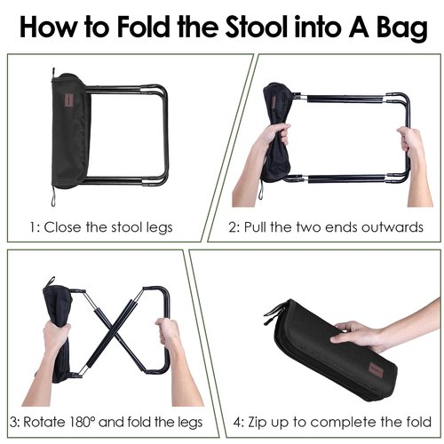 MOONCY Portable Stool, 13 Inch Small Folding Stool for Adults, Ultralight Black Camping Stools for Hiking and Fishing, Hold Up to 265 LBS