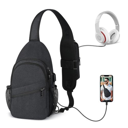 VADOO Sling Backpack with RFID Blocking and USB Charging Port & Detachable Phone Pouch for Men Women Crossbody Bag for Travel