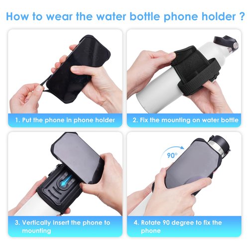 Cikyner Water Bottle Strap, Water Bottle Holder for Mobile Phone 360° Rotatable & Removable Water Bottle Pouch Gym Water Bottle Accessories for 4.5-7'' Mobile Phone & 18-40 oz Water Bottles (G7L)