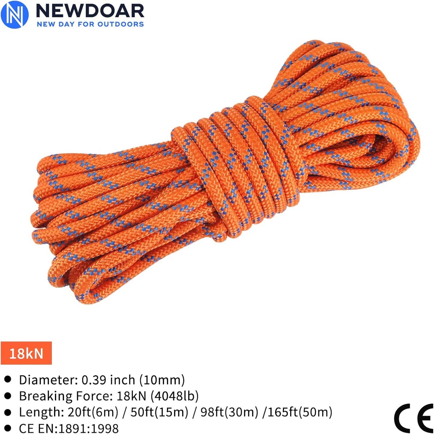 NewDoar 8mm Climbing Accessory Cord High Strength Rope Equipment for Mountain Climb, Fire Rescue Escape, Outdoor Survival, Camping (Polyester 20ft)